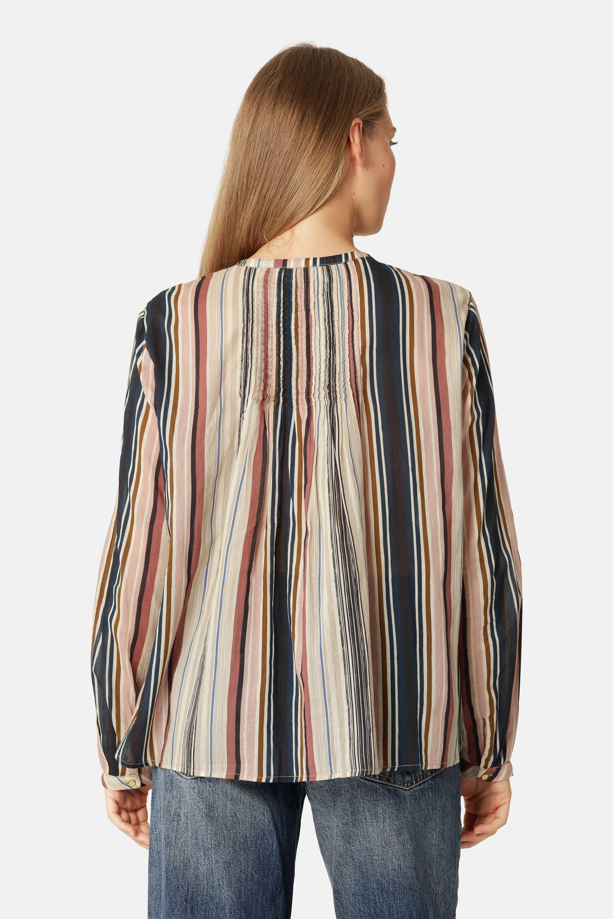 Langärmliges Hemd Pintuck - Beige Organic Stripe